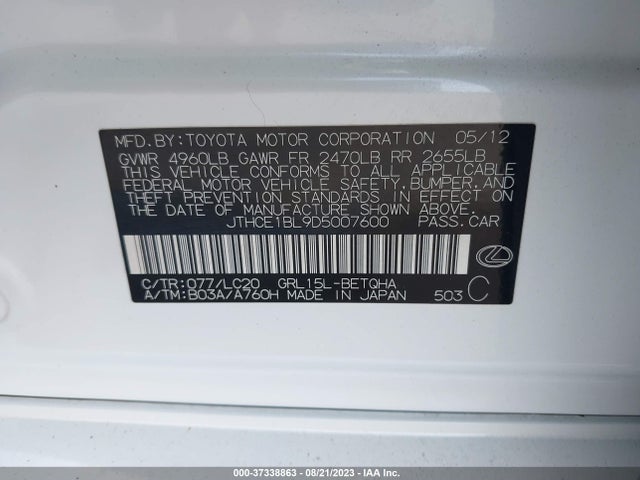 Aukcja sprzedaży 2013 Lexus Gs 350, vin: JTHCE1BL9D5007600, numer aukcji: 37338863
