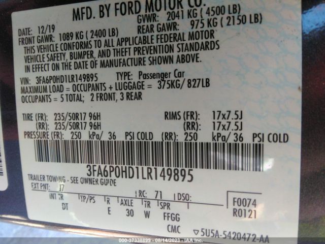 3FA6P0HD1LR149895 Ford FUSION SE