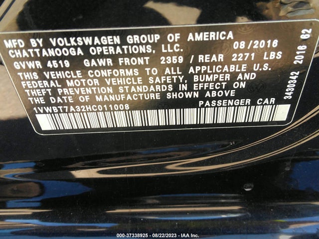 1VWBT7A32HC011008 Volkswagen Passat 1.8t Se