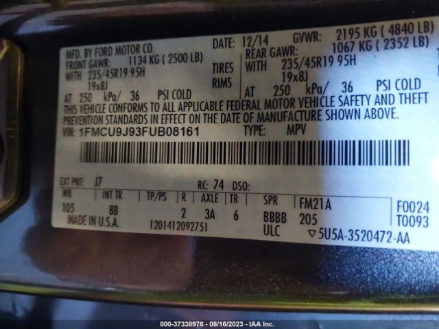 1FMCU9J93FUB08161 Ford Escape Titanium