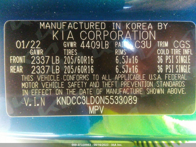 2022 Kia Niro, VIN: KNDCC3LD0N5533089