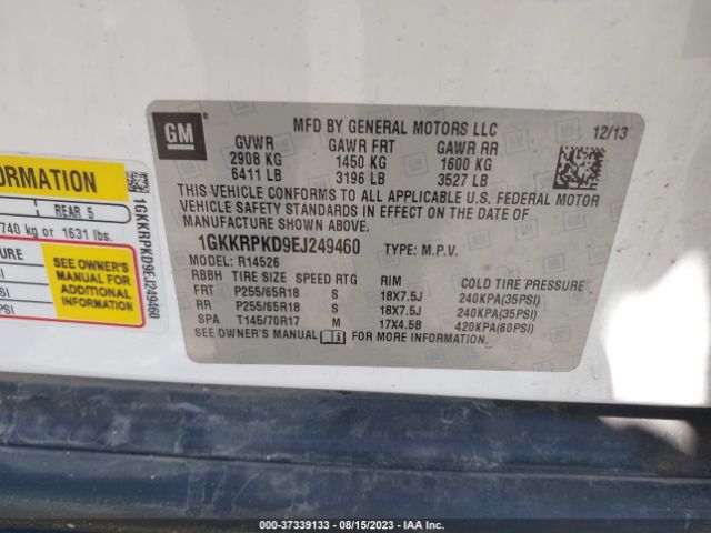 1GKKRPKD9EJ249460 GMC ACADIA SLE