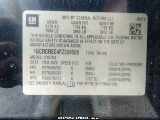 Chevrolet Silverado 1500 Lt 2015 1GCRCREC4FZ334509 Image 9
