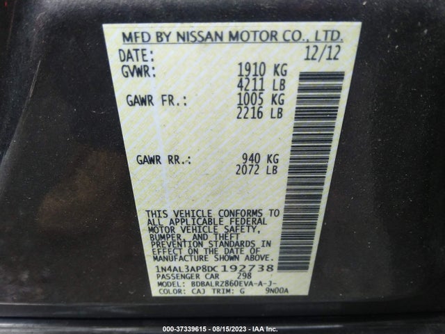 2013 NISSAN ALTIMA 2.5 S VIN: 1N4AL3AP8DC192738