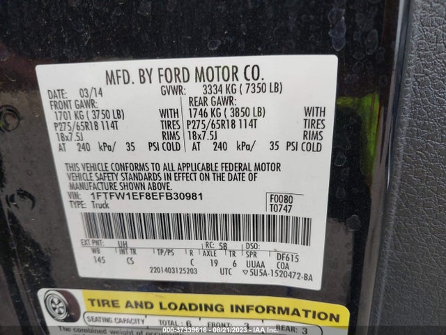 Ford F-150 Stx 2014 1FTFW1EF8EFB30981 Image 9