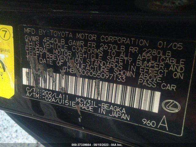 2005 LEXUS ES 330 VIN: JTHBA30G055097133