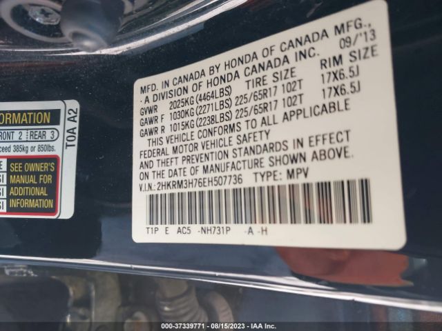 2HKRM3H76EH507736 Honda Cr-v Ex-l