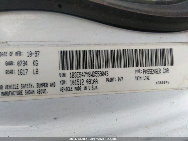 1998 DODGE NEON HIGHLINE VIN: 1B3ES47Y8WD559043