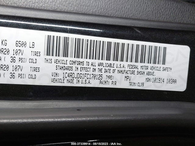 Dodge DURANGO LIMITED 2015 1C4RDJDG1FC170125 Image 9