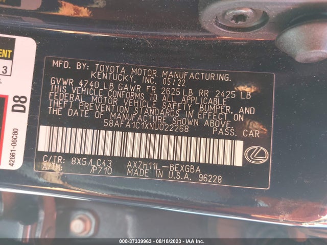 2022 Lexus ES, VIN: 58AFA1C1XNU022268