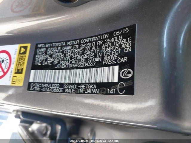 JTHBK1GG9F2208367 Lexus ES 350