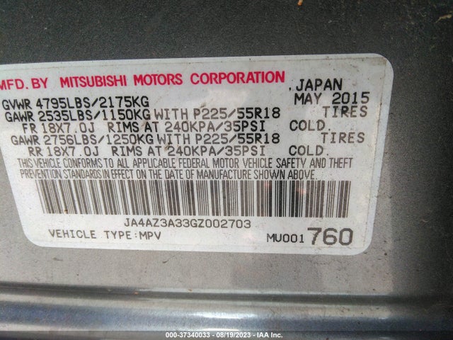 JA4AZ3A33GZ002703 Mitsubishi Outlander Se/sel/es