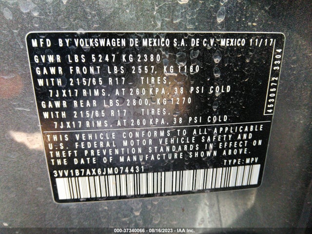 3VV1B7AX6JM074431 Volkswagen TIGUAN S