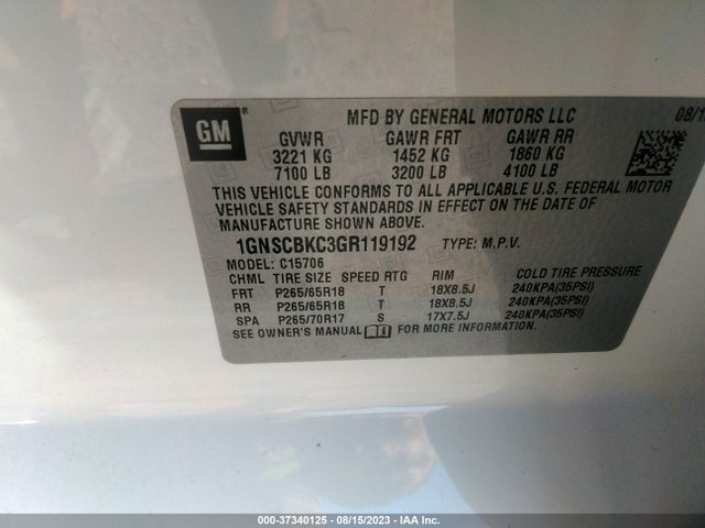 Chevrolet Tahoe Lt 2016 1GNSCBKC3GR119192 Image 9