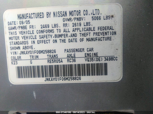 2006 INFINITI M35 VIN: JNKAY01F06M258826