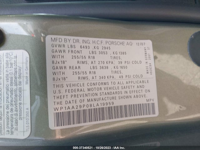 2008 PORSCHE CAYENNE WP1AA29P08LA19959 Photo 8