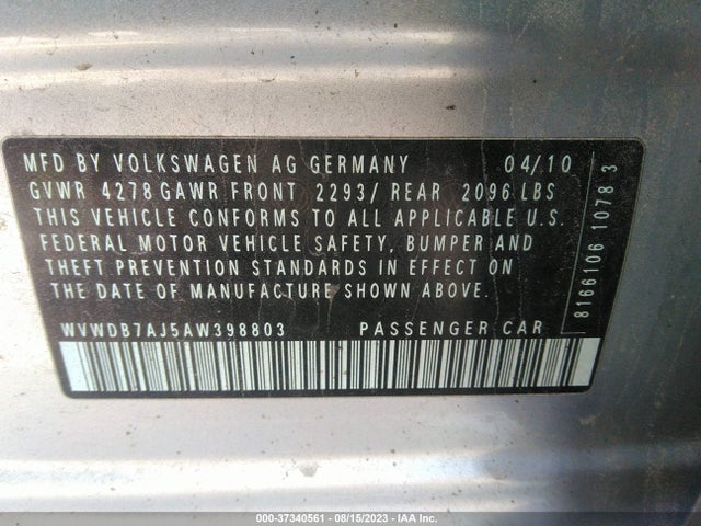 2010 VOLKSWAGEN GOLF VIN: WVWDB7AJ5AW398803