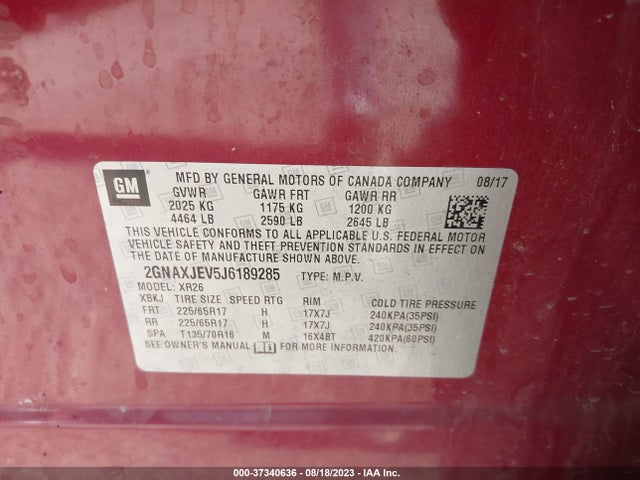 Chevrolet EQUINOX LT 2018 2GNAXJEV5J6189285 Image 9