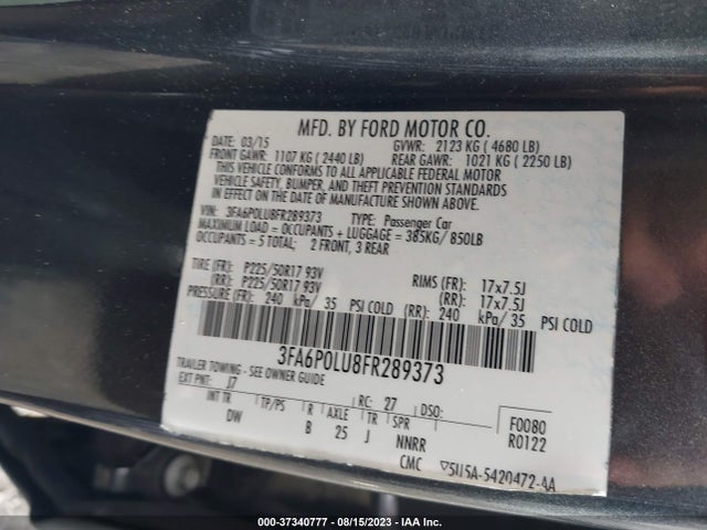 2015 FORD FUSION SE HYBRID VIN: 3FA6P0LU8FR289373