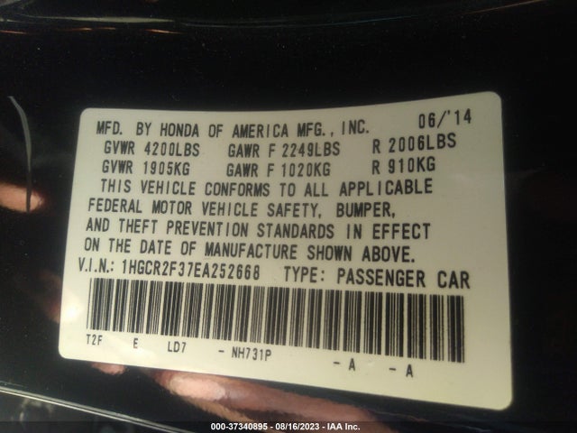Honda Accord Sedan Lx 2014 1HGCR2F37EA252668 Image 9
