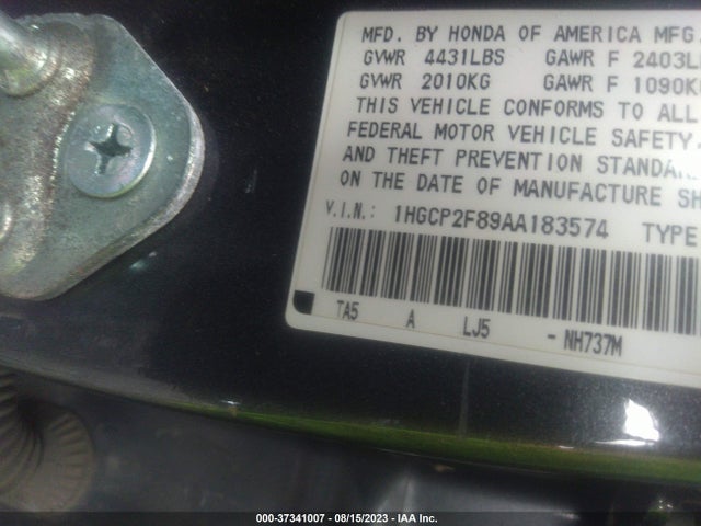 2010 HONDA ACCORD SDN EX-L VIN: 1HGCP2F89AA183574