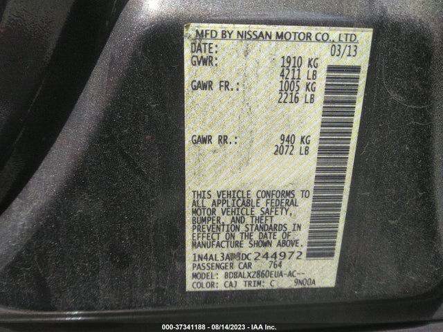 2013 NISSAN ALTIMA 2.5 SL VIN: 1N4AL3AP3DC244972