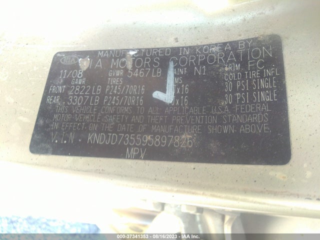 2009 KIA SORENTO LX BASE VIN: KNDJD735595897826