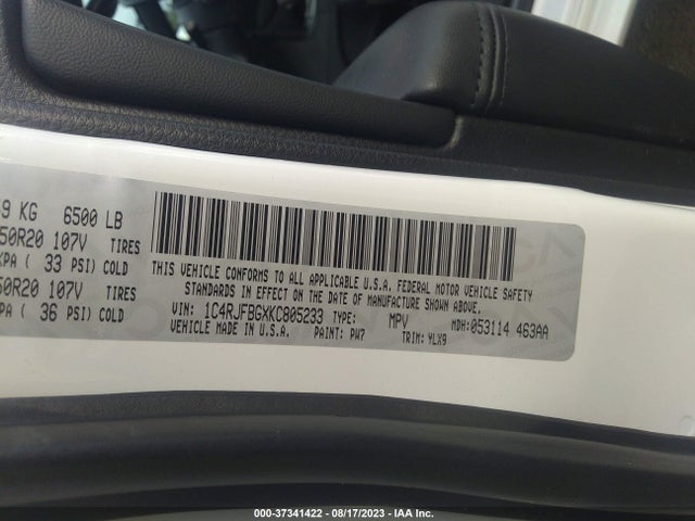 1C4RJFBGXKC805233 Jeep Grand Cherokee Limited X