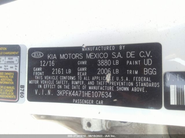 3KPFK4A71HE107634 KIA FORTE LX