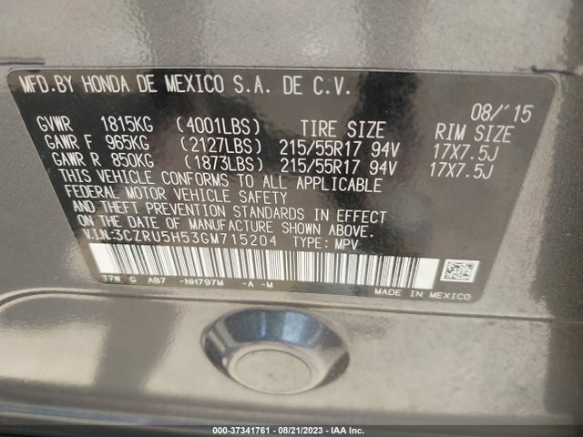 Honda HR-V EX 2016 3CZRU5H53GM715204 Image 9
