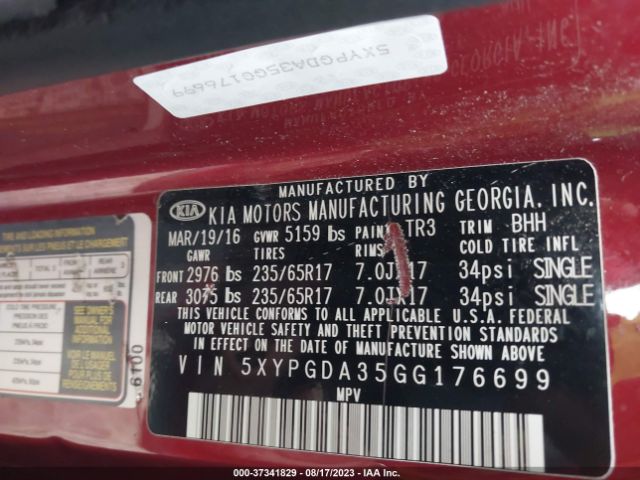 5XYPGDA35GG176699 KIA SORENTO LX
