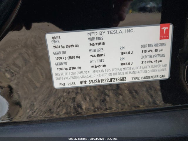 Tesla Model S 75d/100d/p100d 2018 5YJSA1E22JF278603 Image 9