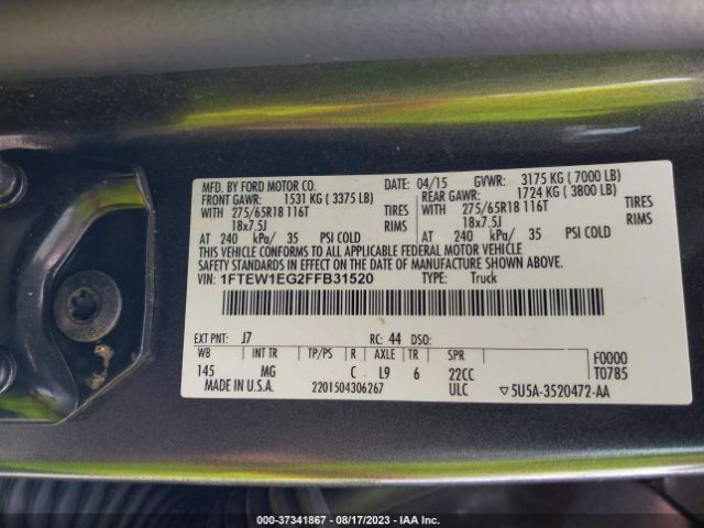 1FTEW1EG2FFB31520 Ford F-150 Xlt/xl/lariat/platinum
