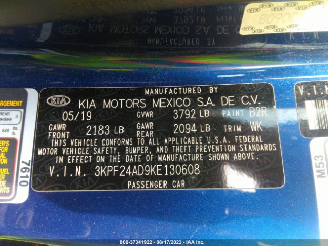 3KPF24AD9KE130608 KIA Forte Lxs