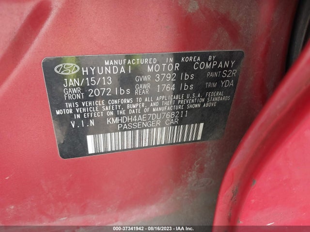 2013 HYUNDAI ELANTRA GLS VIN: KMHDH4AE7DU768211