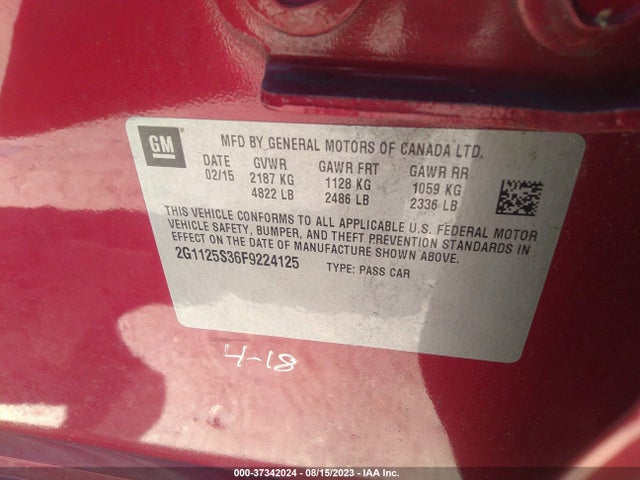 Chevrolet IMPALA LT 2015 2G1125S36F9224125 Image 9