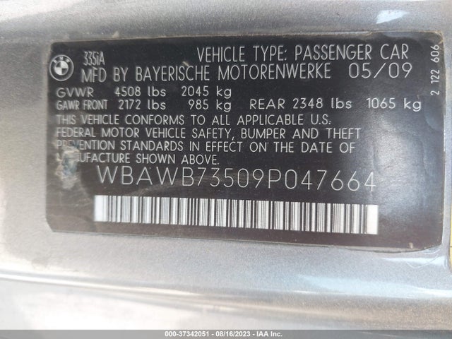 2009 BMW 3 SERIES 335I VIN: WBAWB73509P047664