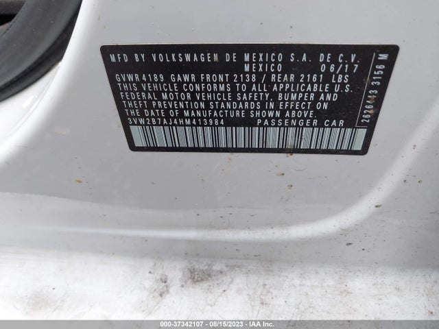 2017 VOLKSWAGEN JETTA 1.4T S VIN: 3VW2B7AJ4HM413984