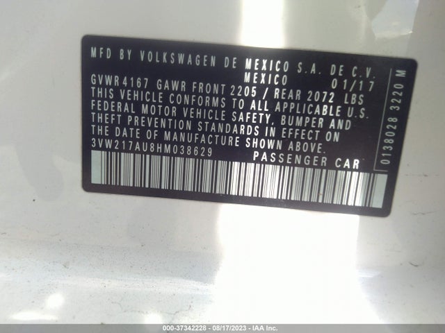 3VW217AU8HM038629 Volkswagen GOLF S