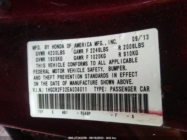 Honda Accord Sedan Lx 2014 1HGCR2F32EA038011 Image 9
