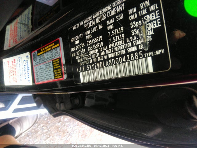 2013 HYUNDAI SANTA FE 2.0T SPORT VIN: 5XYZWDLA8DG042885