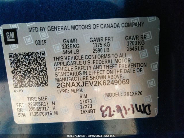 2GNAXJEV2K6249069 Chevrolet EQUINOX LT