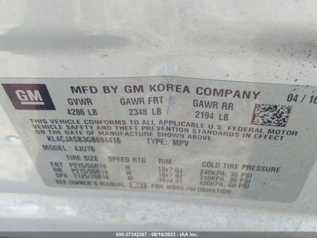 KL4CJASB3GB694416 Buick Encore