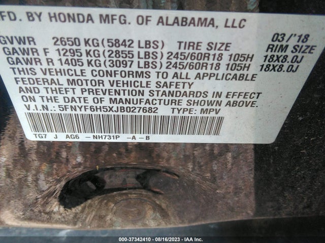 Honda Pilot Ex-l 2018 5FNYF6H5XJB027682 Image 9
