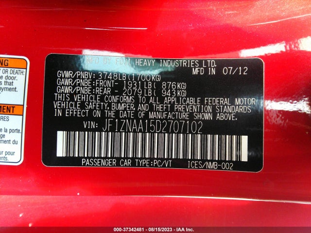 2013 SCION FR-S VIN: JF1ZNAA15D2707102