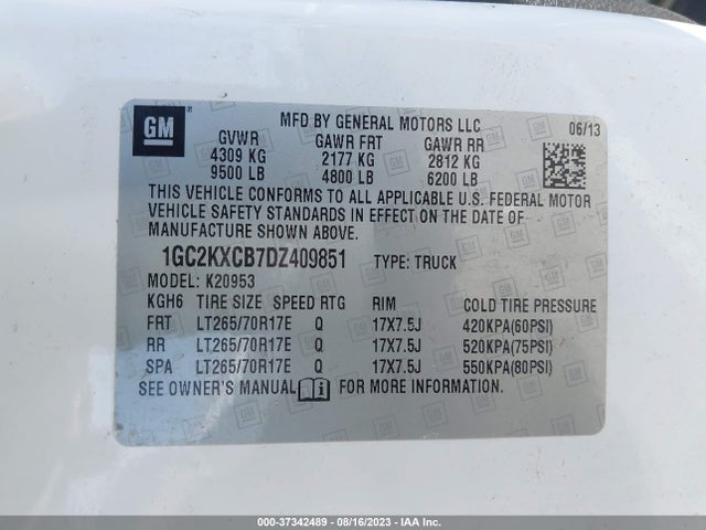 2013 CHEVROLET SILVERADO 2500HD LT VIN: 1GC2KXCB7DZ409851