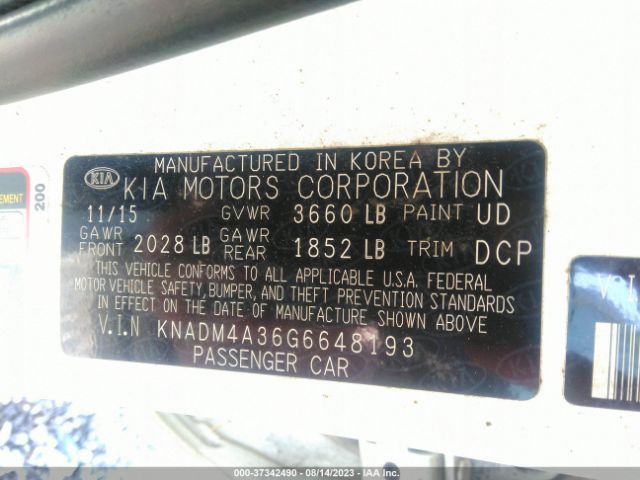 KNADM4A36G6648193 KIA RIO LX