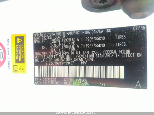 2T2ZK1BA1FC199437 Lexus RX 350