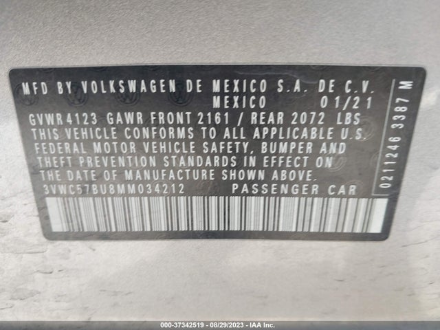 3VWC57BU8MM034212 Volkswagen Jetta S/se/r-line