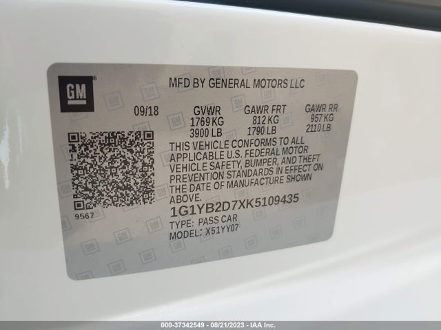 Chevrolet Corvette 1lt 2019 1G1YB2D7XK5109435 Image 9